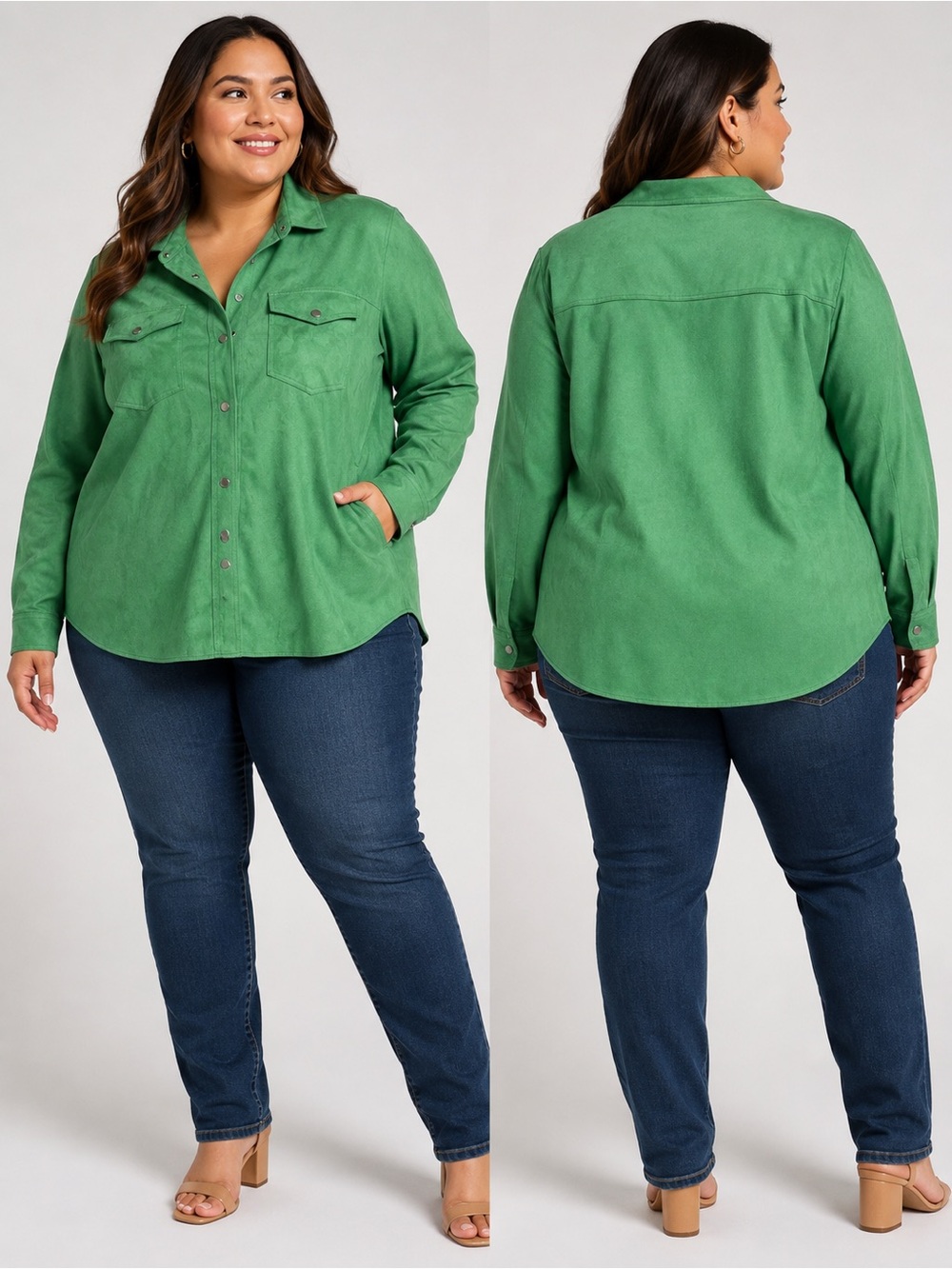 Zara Green Button-Down Shirt with Chest Pockets